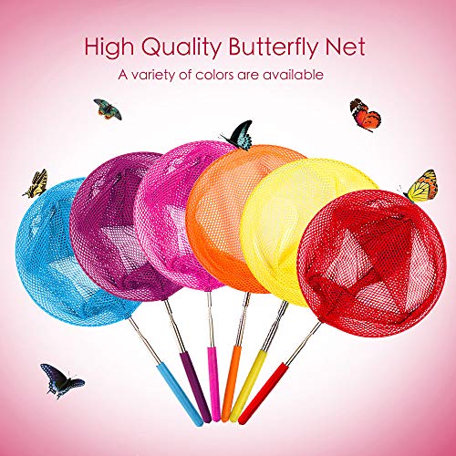 TSYAN Telescopic Butterfly Net, Perfect for Catching Bugs Insect Small Fish,Outdoor Tools Colorful Extendable up to 34" for Kids (6Pack) - color: 6 Pack