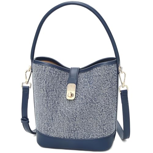 FOXLOVER Coated Canvas Bucket Crossbody Bags for Women Top-Handle Handbags Small Satchel Purse Trendy Twist Lock - color: Blue