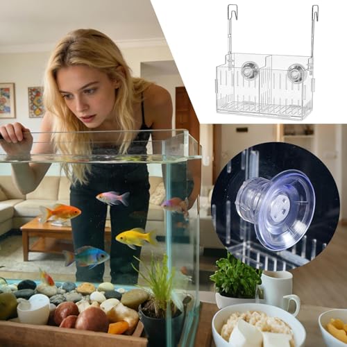 Aquarium Plant Holder - Transparent Double Hook Hydroponic Planter | Adjustable Acrylic Pots in Single Double Three Grid Sizes, for Underwater Vine Moss Decoration Corner Shelf Aquarium Setup