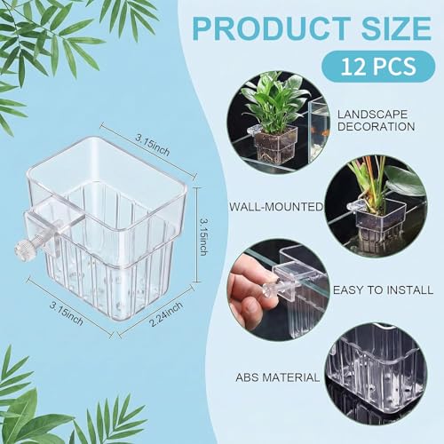 12 Pack Clear Aquarium Plant Holder Top Hanging for Fish Tank, Aquariums Planter Basket Pots for Aquatic Plants