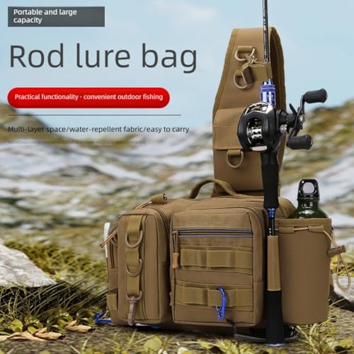 Tactical Fishing Backpack with Rod Holders,35L MOLLE Tackle Bag Water Resistant for Men and Women,Outdoor Gear Storage for Saltwater and Freshwater (Khaki) - color: Khaki
