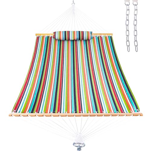 Lazy Daze Hammocks 12 FT Sunbrella Fabric Hammock Non-Fading with Spreader Bars and Free Pillow Fits for 2 Persons, All Weather and Fade Resistant for Patio Yard, 450 lbs Capacity, Carousel Confetti