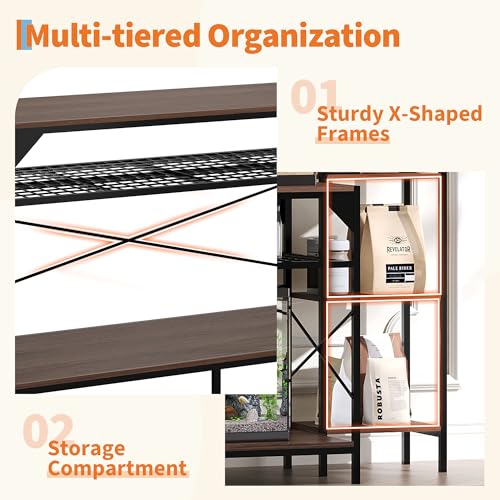 Garvee 20-90 Gallon Fish Tank Stand ,Aquarium Stand with Power Outlet,Heavy-Duty Reptile Terrarium Stands with 12-Leg Support and 4-Tier Storage Shelves,Fish Tank Table Aquarium Table,Load 860lbs - color: Dark Brown
