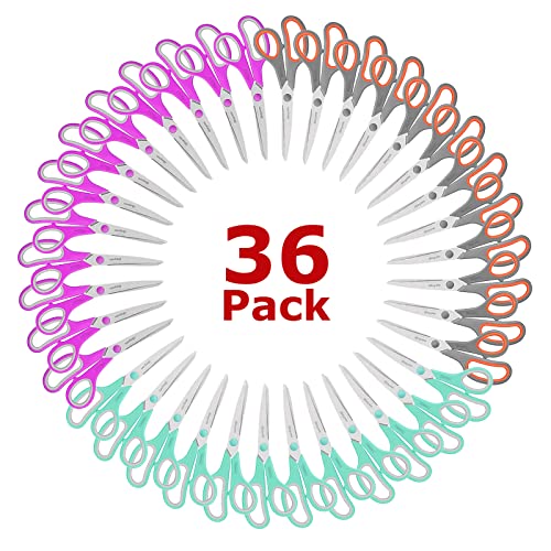 iBayam 8 '' Multipurpose Heavy Duty Scissors Bulk 36-Pack, 2.5mm Thickness Ultra Sharp Blade Shears with Comfort-Grip Handles for Household School Office Supplies, Right/Left Hand Tools - color: Mint, Grey, Purple, size: 36-Pack