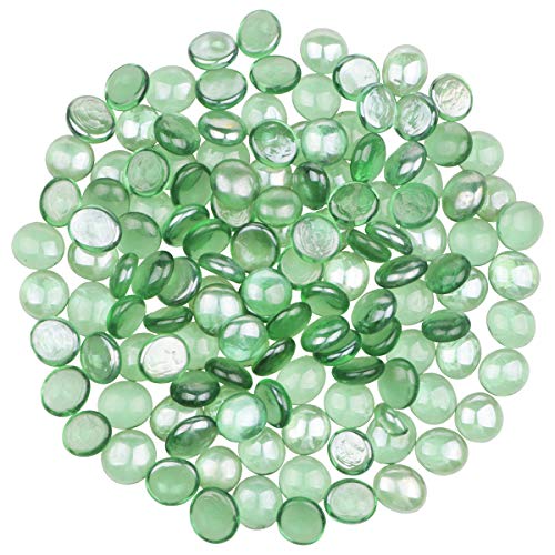 YIYA Green Flat Marble Decorative Beads Glass Gems for Home Decoration Vase Filler Fish Tank Bottom Decoration (About 0.68 lb(310g)/Bag)