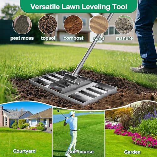 Lawn Leveling Rake, 30"x10" Heavy Duty Leveling Rake for Soil, Sand, Compost, Gravel, Steel Lawn Leveler with Adjustable Handle, Level Yard Tool for Backyard, Garden, Farm, Golf Course - style: 30*10 in