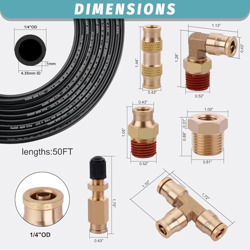 100FT 1/4 Air Hose Brass Fittings Kit 22pcs 1/4" OD Quick Push to Connect DOT Brass Fittings 1/4 SAE J844 PA12 Nylon Air Line Tubing with Cutter for Air Suspension Kit Trailer Brake System - size: 1/4“OD 100FT KIT