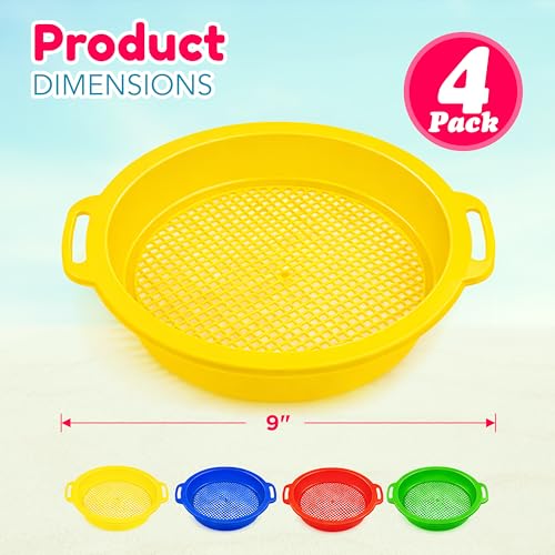 4E's Novelty Large Sand Sifter for Sandbox Beach 4 Pack - Sand Sifter for Shark Teeth, Rock, Plastic - Beach Toys, Sand Toys for Sandbox Kids & Toddlers