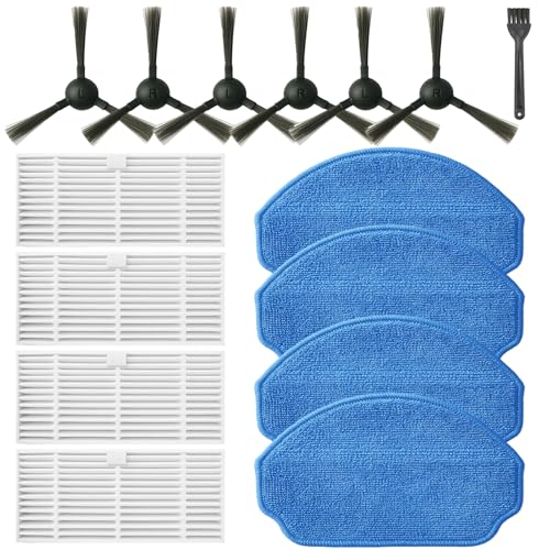 Replacement Parts for MAMNV BR151, for ZCWA BR151, for MANVINS G20, for Kilgone G20, for ONSON BR151, for MANVN BR151, for ZC WAS BR151, for iMartine BR151 Robot Vacuum,6 Side Brush,4 Mop Pad,4 Filter - color: Set A