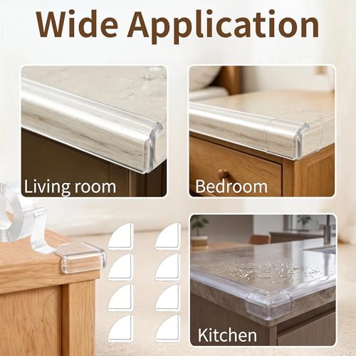 Silicone Corner Protectors & Edge Guards Kit, 0.8in x 6.6ft Clear Edge Protector, Self Adhesive Table Corner Guards Pads, Waterproof Furniture Safety Guards for Sharp Edges, Childproofing for Home
