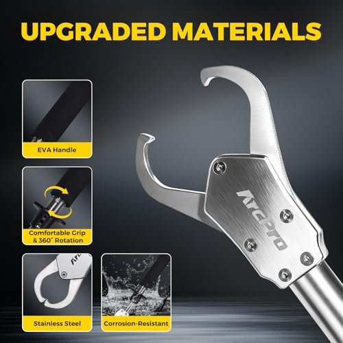 2-in-1 Fish Lip Gripper, 15.8" Stainless Steel Fish Gripper with Scale, 60lb Weighing Fish Grabber, 360° Non-Slip Swivel Handle, Tool for Saltwater & Freshwater - size: 15.8"
