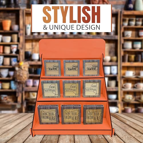 Wooden Portable Retail Table Display Stand Countertop 3 Step Riser Craft Shows, Farmers Markets Tradeshows |No Hardware Assembly Flat Pack Soap Display CBD Jewelry Spices Cups Tumblers Coasters | Orange - color: Orange