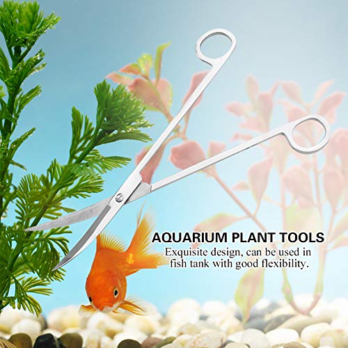 Stainless Steel Aquarium Plant Scissors, Wireless Trim Tool for Fish Tank, Precision Curved Scissors with Ergonomic Grip for Trimming Foreground Aquatic Plants (Bend Shear)