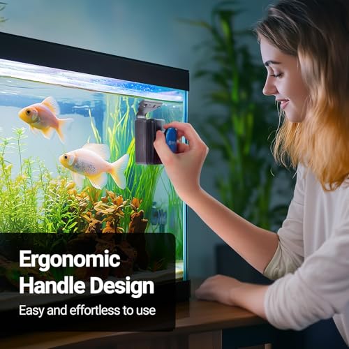 Aquarium Magnet Glass Cleaner, Magnetic Fish Tank Cleaner with Algae Scraper, Double Sided Cleaning Scrubber Brush with Handle, Titanium Blade, Self-Floating, Fit Max 1/4" Thick Glass, Medium - size: Small