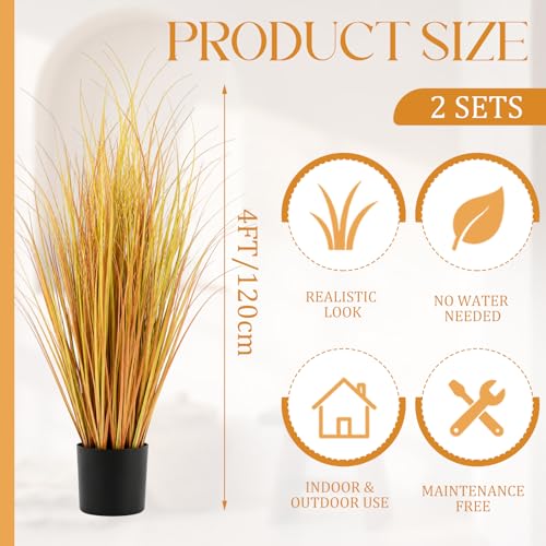 Jexine 2 Pieces Tall Artificial Grass Plant Potted Artificial Greenery Floor Plants Fake Pampas Grass Tall in Pot for Housewarming Gift House Garden Bathroom Lobby Indoor Outdoor (Fall,4 ft) - color: Fall, size: 4 ft