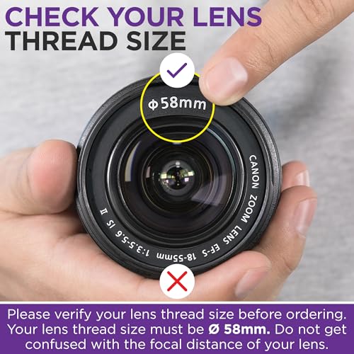 Altura Photo 58MM 0.43x HD Wide Angle Lens with Macro - Attaches to 58MM Filter Thread (Not Camera Body) - DSLR Accessories for Canon Rebel T7, T7i, T8i, T6i, T6s, T6, SL2, SL3, EOS 70D, 77D, 80D, 90D - size: 58MM