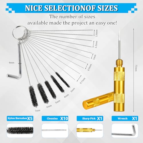Carburetor Cleaning Kit, 13 Stainless Steel Wires, 10 Needles, 5 Nylon Brushes, 1 Pick, Torch Tip Cleaner Tool For Motorcycle, Lawnmower, Atv, Chainsaw, Spray Gun, Small Engine