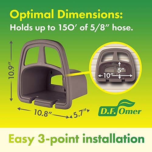DF OMER Plastic Garden Water Hose Holder, Wall Mount Hose Hanger with Storage Compartment Fits 150 ft. Hose – 10x5x5 in. Weatherproof Hose Hanger for Outside with Shelf for Garden Equipment