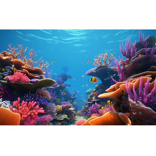 Under The Sea Aquarium Background Ocean Underwater World Fish Tank Backdrop Coral Tropical Fish Undersea Theme Aquarium Backdrop Deep Blue Sea with Sunbeams Terrarium Background Decor 24x12in - color: Coral Orange, size: 24(W)x12(H)in