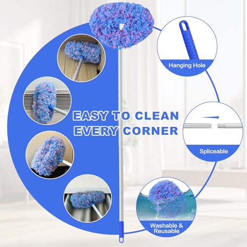 Ceiling Fan Cleaner Duster Reusable Microfiber Ceiling Fan Blade Cleaner Removable Duster with Extension Pole Adjusts 13 to 49.7 Inch for Cleaning Walls Furniture Door Window Top (Blue Pink) - color: Blue Pink