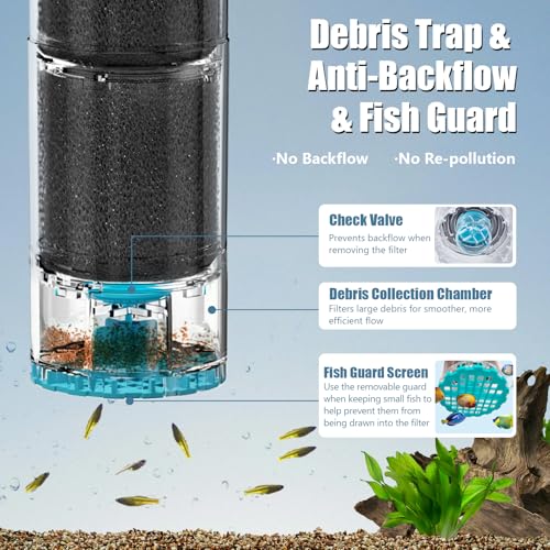 Submersible Aquarium Filter, Upgraded 15-50 Gallon Fish Tank Filter with Fish Guard, 220GPH Internal Whisper Pump, Fresh/Saltwater, Debris Tray, Check Valve, 8-Inch