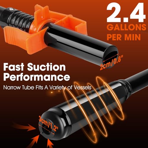 Portable Transfer Pump Battery Operated Electric Siphon Pump for Gas, Fuel, Diesel, Water Transfer 2.4 GPM Flow Oil Extractor, 47" Hose-Easy to Use Hand Fuel Pump, Multi-Use Siphon Transfer Pump - size: 1 Pack Orange Black