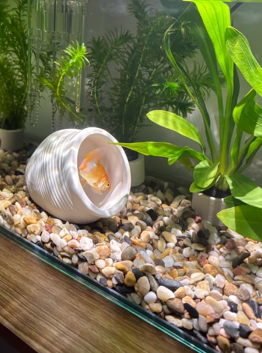 Ceramic Aquarium Decoration Jar – White Betta Fish Tank Ornament, Natural Hiding Cave with 7.8cm / 3.07inch Dia. Round Opening – Aquascape Décor for Fish, Shrimp, Reptiles use