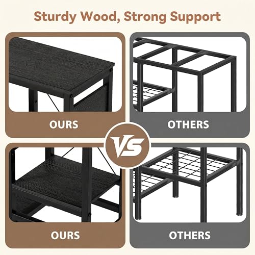 GRLEAF 20-30 Gallon Fish Tank Stand with Power Outlets, 4 Tier Metal Aquarium Stand with Wood Storage Shelves, 30.7" L x 13.8" W x 30.3" H Turtle Reptile Fish Tank Table Aquarium Table - Black - size: 20-30 Gallon
