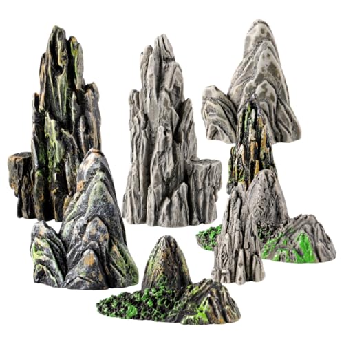 Kisangel 8Pcs Mini Resin Rockery Ornaments 1.49X0.62X0.62 Inch Aquarium Decor Fish Tank Miniature Landscape Accessories for Terrarium Bonsai Garden Micro Landscape