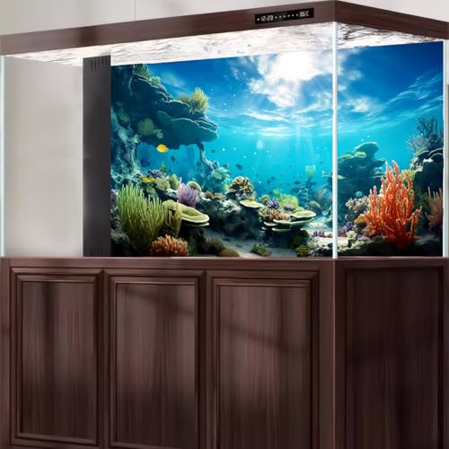 Under The Sea Aquarium Background Underwater Coral Reef Aquatic Plants Fish Tank Background Undersea Cave Marine Life Terrarium Backgrounds Ocean Floor Seascape Reptile Tank Backgrounds 24x12in - color: Blue_Green, size: 24(W)x12(H)in
