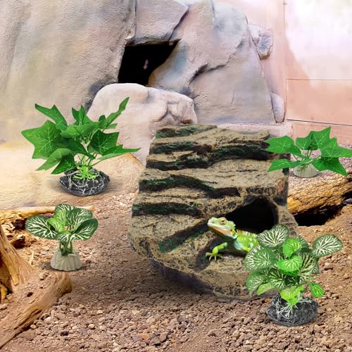 GOZILLA Silk Fish Tank Plants,Reptile Artificial Plant,Reptile Plants for Terrarium,Aquarium Decorations Accessories Set,Resin Pedestal Silk Aquarium Plant for Fish Tank.(4PCS/A-Set) - color: 4pcs/A-set