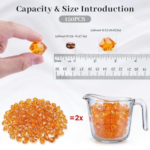 DomeStar Orange Fake Ice Rocks, 150PCS Acrylic Gems Crystals Plastic Diamonds Centerpiece for Vase Fillers DIY Craft Wedding Party Table Scatter Burnt Orange Decorations - color: 150 Orange