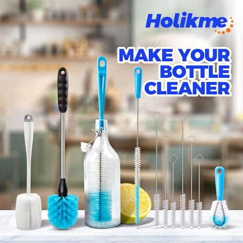 Holikme Bottle Brush Tube Cleaning Lab Set with Long Handle, Cup Cleaner for Washing Narrow Neck Beer Wine Decanter Pipes Lids Sinks Cap Covers, White - color: White