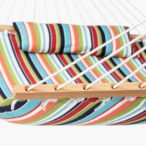 Lazy Daze Hammocks 12 FT Sunbrella Fabric Hammock Non-Fading with Spreader Bars and Free Pillow Fits for 2 Persons, All Weather and Fade Resistant for Patio Yard, 450 lbs Capacity, Carousel Confetti