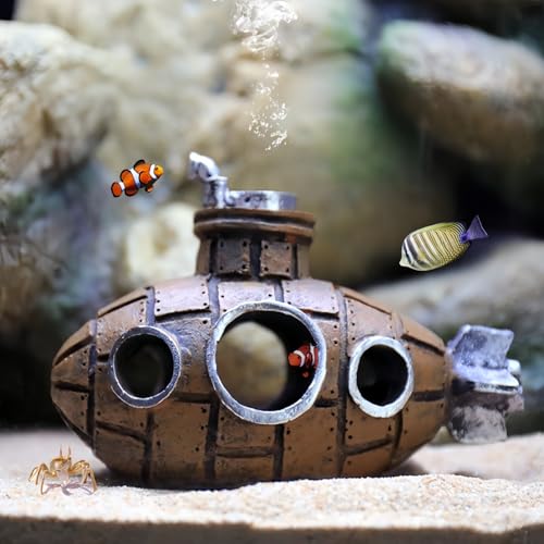 Fish Tank Decoration, Retro Submarine Design, Aquarium Resin Fish Tank Accessories, Providing Hidden Cave Shelters for Fish