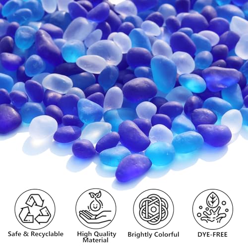 QYGL Sea Glass Stones - 0.55LB Blue Mixed Frosted Glass Pebbles Gemstones - Perfect for Aquarium Rocks, Fish Tank Gravel, Vase Fillers, DIY Crafts, and Home Decor - color: Blue Mixed