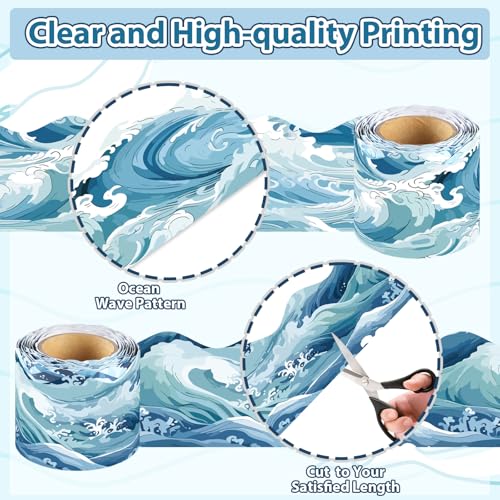 72Ft Ocean Bulletin Board Borders, Under The Sea Scalloped Trim Borders, Blue Ocean Theme Classroom Bulletin Board Decorations for School Supplies Classroom Door Wall Decor Back to School Theme Party - color: Blue White