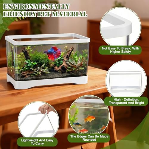 Geelin 2 Gallon Plastic Rectangular Fish Tank, Aquarium for Betta Fish Reptiles Succulents Flower Centerpiece, Shatterproof with Clear Clarity for Home Office Desktop Decors (White) - color: White