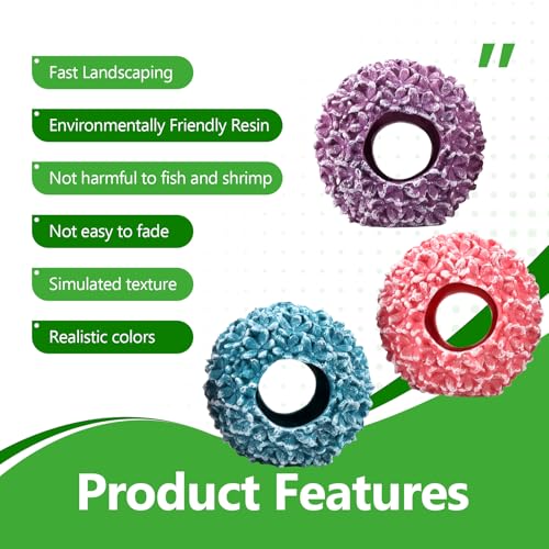 3-Pack Flowerball Aquarium Decorations Resin-Set of Hollow Floral Fish Tank Ornaments with Hiding Space-Approx. 3.5" L x 3.5" W x 3.5" H Each(Flowerball-3pcs) - color: Flowerball-3pcs