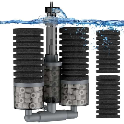 Pawfly Aquarium Sponge Filter, Fish Tank Filter, Submersible Small Aquarium Filter with Double Foams & Ceramic Rings, Quiet Bio Sponge Filter for 15-55 Gallon Tanks(Air Pump Not Included)