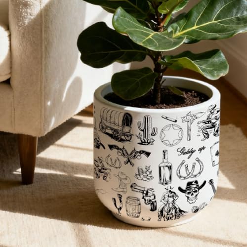 SUPERDANT 4PCS Western Style Underglaze Paper Transfer Cowboy Cactus Transfer Paper for Clay Ceramic Porcelain Under Glaze Transfers for Pottery Enamel Decals Black Underglaze Decal Papers - style: Western Cowboy
