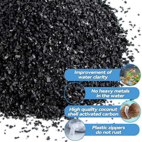 MAQIHAN 0.9 LB Activated Charcoal Pellets - Activated Carbon Aquarium Filter Media Charcoal Pellets for Fish Tank Supplies Media Bags for Aquarium Coconut Shell Charcoal (410G, 3 Nylon Bags) - size: 0.9 lb