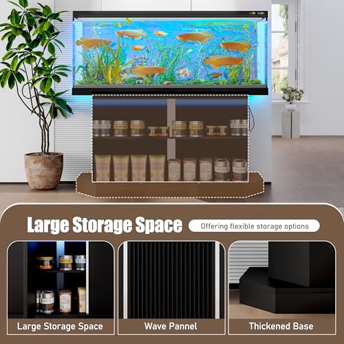 JIJIWANG 55-75 Gallon Fish Tank Stand with 4AC 2USB Outlet, Heavy Duty Aquarium Cabinet, 880LBS Capacity for Turtle Tank Reptile Terrarium, Black - color: Black, size: 47.64"L x 14.17"W x 28.7"H