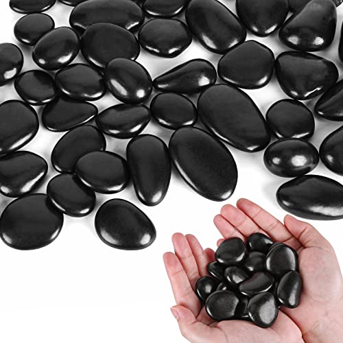 Black Pebbles for Indoor Plants 2.5 LB Small River Rocks 1"-1.5" Polished Decorative Stones Smooth Aquarium Gravel for Fish Tank Vases Planters Outdoor Landscaping Garden (40oz) - size: 2.5 LB (40oz), style: Black