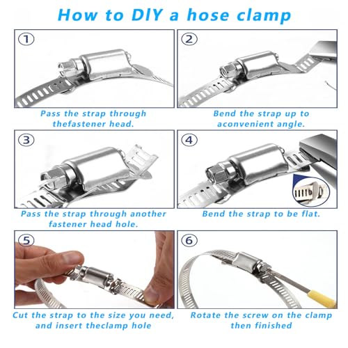 304 Stainless Steel Hose Clamp Assortment Kit DIY, Cut-To-Fit 12 FT Metal Strap+10pcs Stronger Fasteners,Large Adjustable Worm Gear Band Hose Clamps Screw Clamps Duct Pipe Metal Clamp Strapping - size: 12 FT Metal Strap + 10 Fasteners
