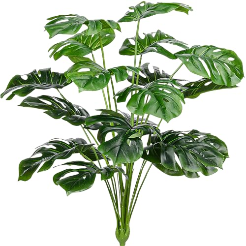 CLONG Artificial Palm Leaves Plants Faux Fake Monstera Turtle Leaf Tropical Large Palm Tree Leaves Plant Outdoor UV Resistant Plastic Plants (Green)
