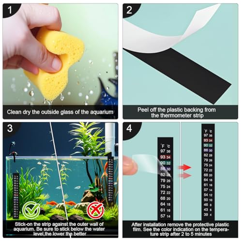 Aquarium Thermometer Strips, Adhesive Kombucha Beer Brewing Temperature Strip, Stick On Strip Thermometer Sticker for Fish Tank/Fermentation Jar (39 to 97℉/4 to 36℃) Terrarium Water Temperature Test