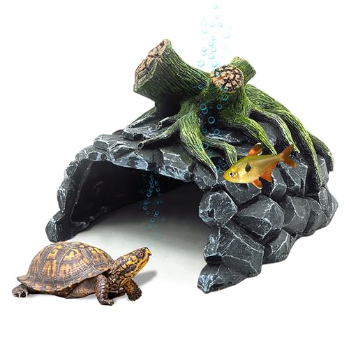 Aquarium Decor, Betta Fish Tank Accessories with Plants, Turtle Tank Decorations, Large Aquarium Ornaments, Fish Hideout, Decorative Accessories for Freshwater & Saltwater Tanks (Tree cave) - color: Tree Cave