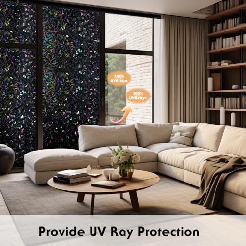 Volcanics Total Blackout Window Privacy Film with Installation Tools, Rainbow Room Darkening Black Window Cover, Static Cling 100% Light Blocking 35.4 x 78.7 Inches - color: Black, size: 35.4" X 78.7"