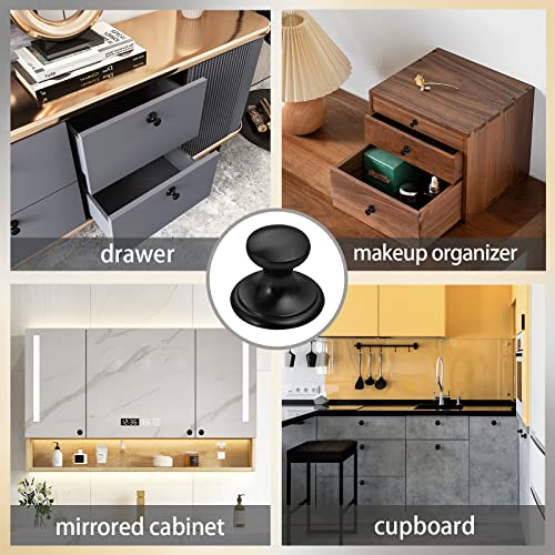 6 Pack Self-Stick Knobs Brushed Brass Self-Adhesive Drawer Knobs Aluminum No Drilling Cabinet Handle Pull with Adhesive Stick On Handle for Cupboard Fridge Dresser Window 6pcs (Black, 1-1/10")